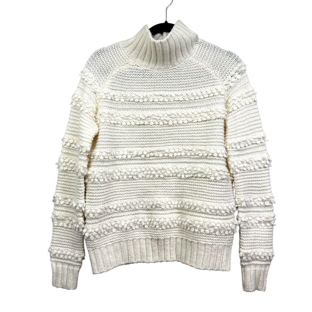 Magaschoni Womens Chunky Knit Sweater Turtleneck Pom Pom Detail Cream Sz XS*